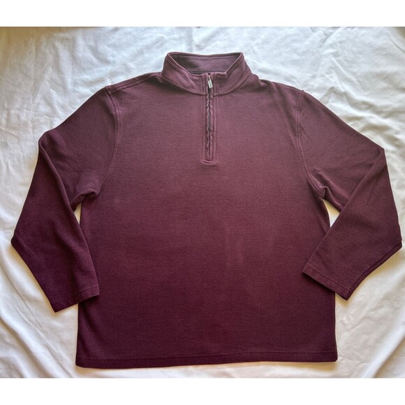 Van Heusen Flex XL Dark Red 1/3 Zip Long Sleeve Ribbed Pullover - Picture 1 of 6